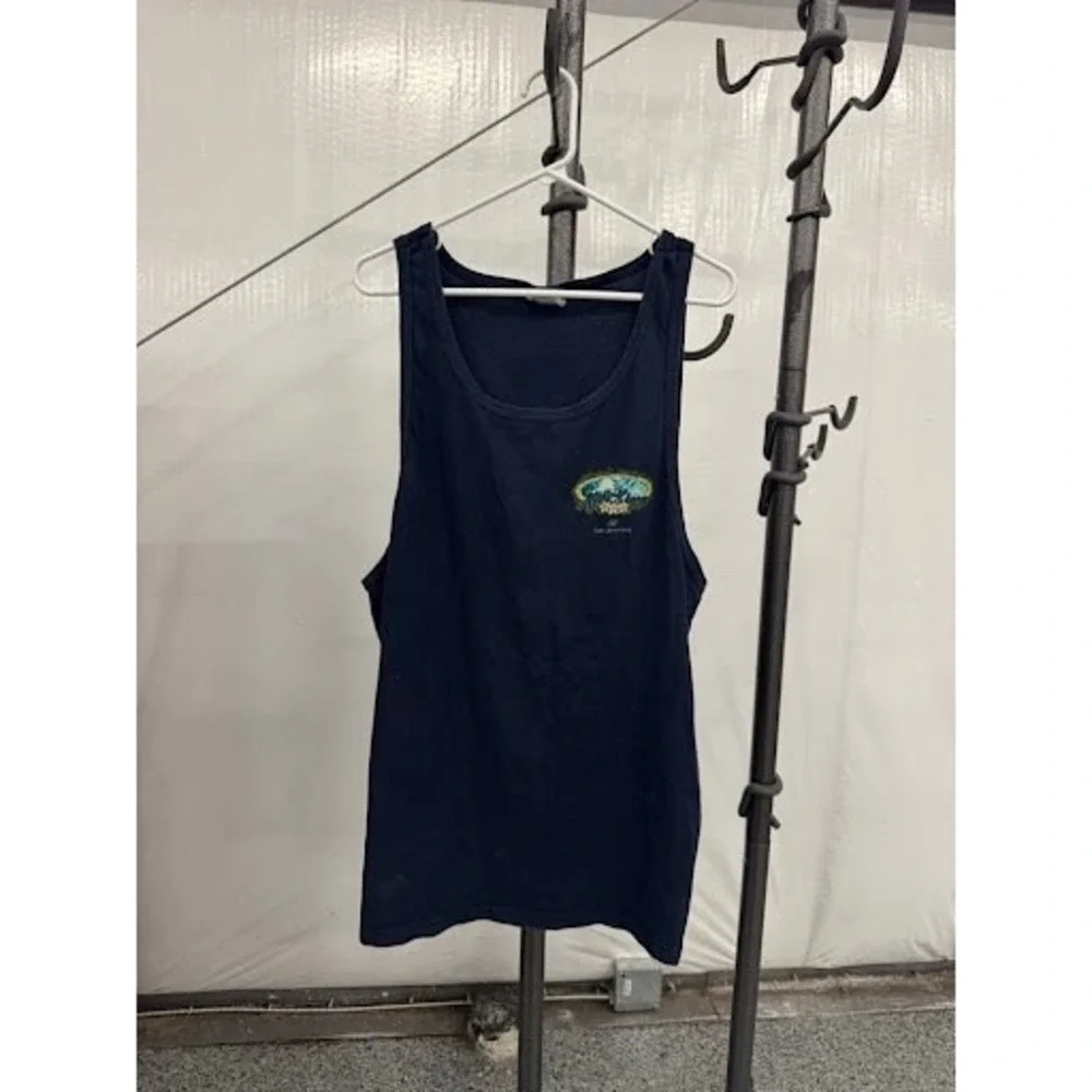 Vintage North Shore Surf Attitude Tank Top Navy Blue Graphic Tee Mens XL 90s
